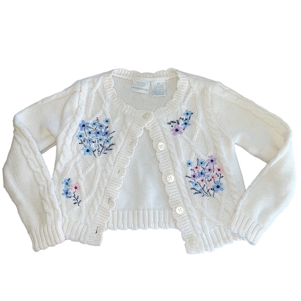 KOALA KIDS | Floral Embroidered Vintage Style Knitted Button Down Sweater